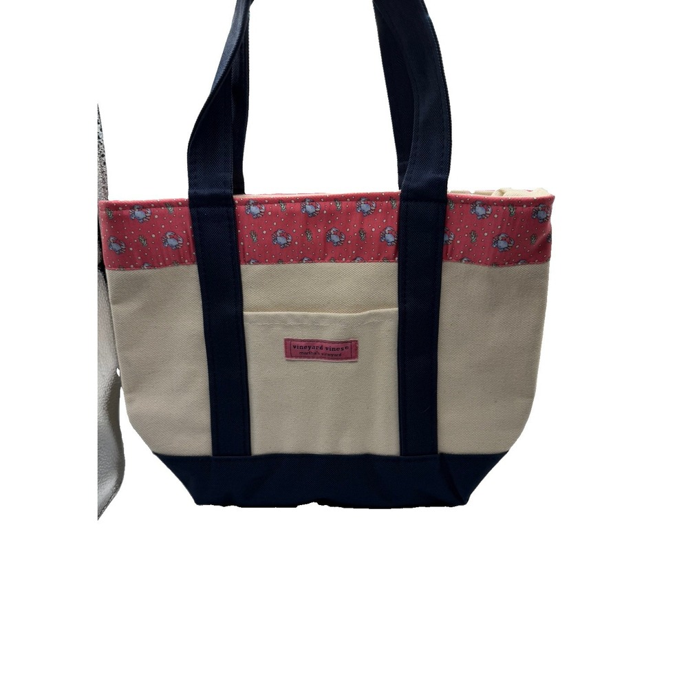 Vineyard Vines Classic Heritage Tote Bag Pink & Navy Crabs Preppy Beach Canvas